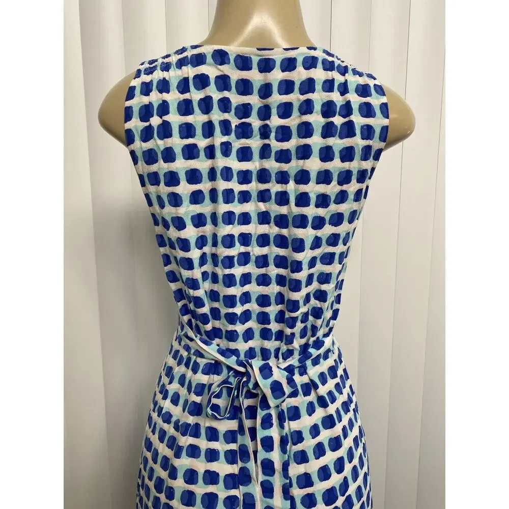 Kate Spade Island Stamp Tie Waist Sleeveless Dress Breath Of Fresh Air V Neck XS